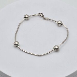 FAS Italian Herringbone Bracelet 925 Sterling Silver Ball Bead 7.25" Signed